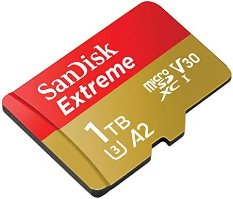 The SanDisk Extreme microSD card next to its full size SD adapter