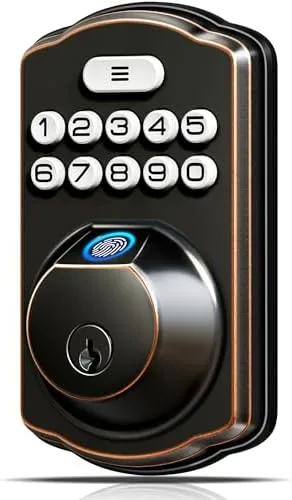 Veise KS02A deadbolt installed on a front door in oil rubbed bronze