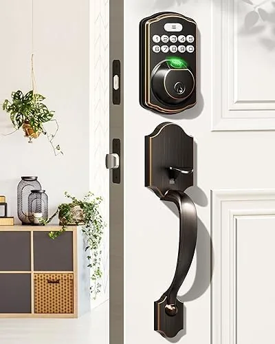 Overview of the Veise KS02D Fingerprint Front Door Lock with Handle Set, Oil
