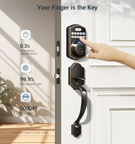 Close look at the Veise KS02D Fingerprint Front Door Lock with Handle Set, Oil build quality