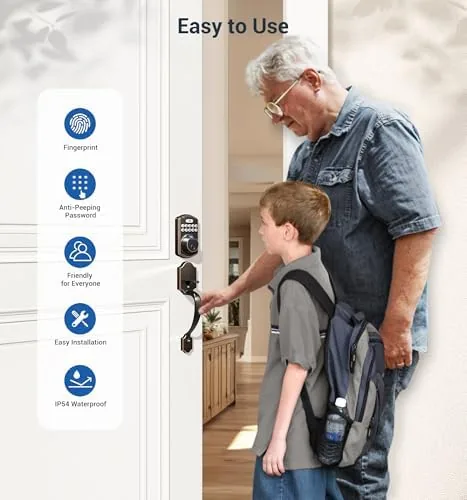 Another view of the Veise KS02D Fingerprint Front Door Lock with Handle Set, Oil