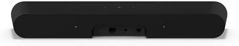 Sonos Ray soundbar on a nightstand beside a small television