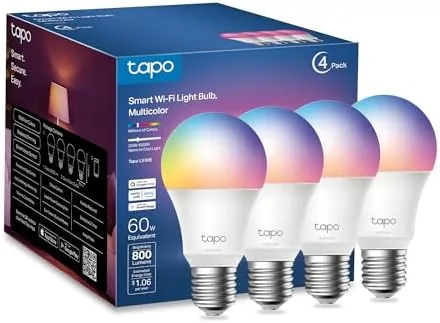 Living room lit in multiple colors by a pair of Tapo smart bulbs