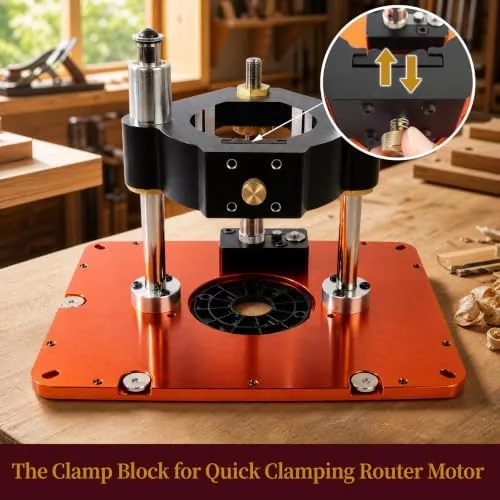 The O'SKOOL Router Lift System, 3-1/2" Router Motor Fit, Aluminum Plate in real use