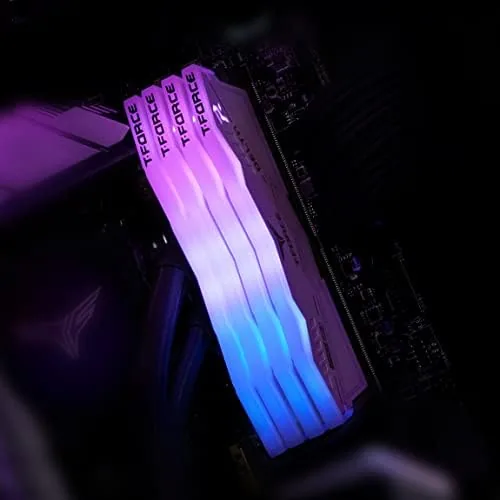 Completed white PC build showing the Delta RGB memory installed