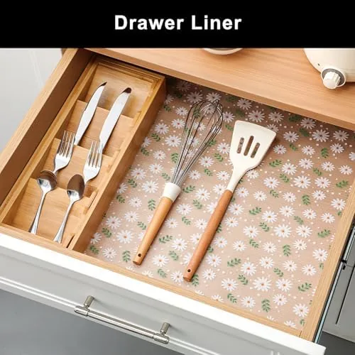 The liner fitted flat inside an open kitchen cabinet