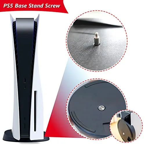 The PS5 standing vertically on its secured stand