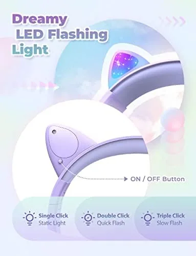 Close look at the iClever HS20 Kids Headphones for Toddler Girls, Cat Ear LED build quality