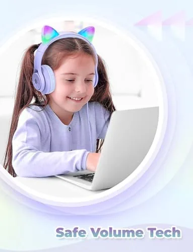 The iClever HS20 Kids Headphones for Toddler Girls, Cat Ear LED in real use