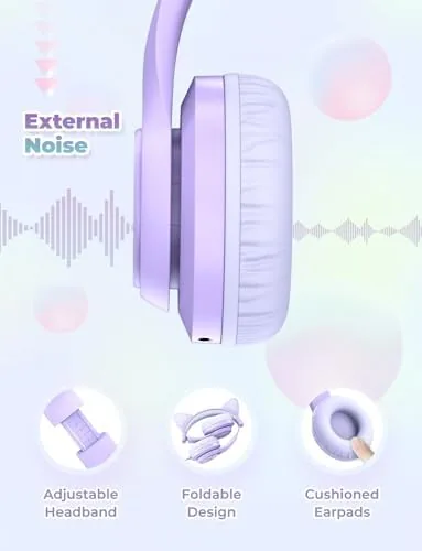 Another view of the iClever HS20 Kids Headphones for Toddler Girls, Cat Ear LED