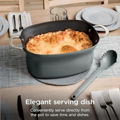 The nonstick ceramic pot removed from the base showing its oven safe design