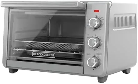 The BLACK+DECKER 6 slice air fry toaster oven on a kitchen counter