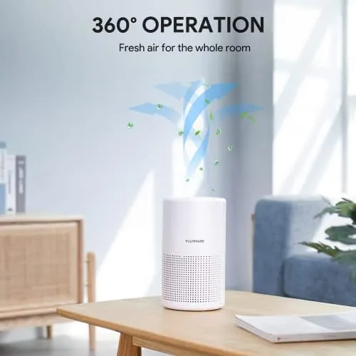 The FULMINARE purifier with its filter compartment open showing the HEPA filter