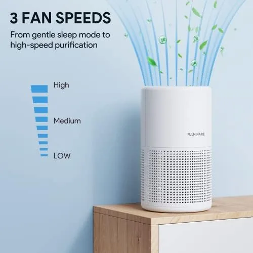 The FULMINARE purifier glowing softly with the night light in a dark bedroom
