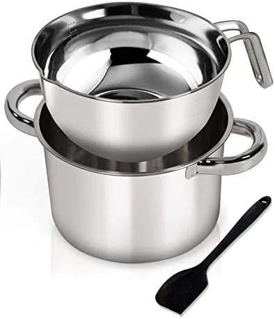 The 1.1QT double boiler with the upper pot filled with melting chocolate