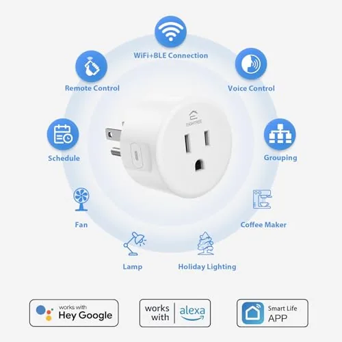 Close up of an EIGHTREE smart plug with its status LED and side button