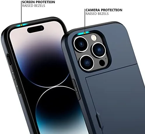 The Nvollnoe for iPhone 14 Pro Case with Card Holder Blue in real use