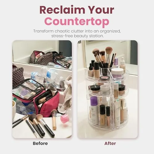 Masirs makeup organizer next to a vanity mirror