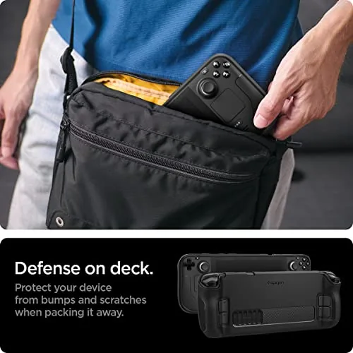 The Steam Deck with the case resting on a USB-C dock