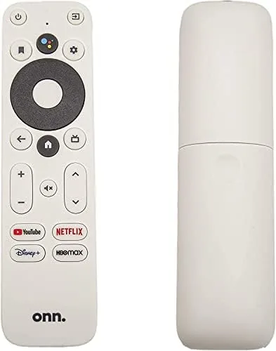 Detail shot of the ONN Android TV 4K UHD Streaming Device with Voice Remote features