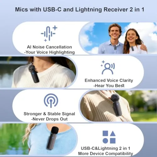 Close look at the 2-Pack Wireless Mini Lavalier Lapel Microphone for iPhone, Android(2 in build quality