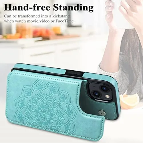 The MMHUO for iPhone 14 Case with Card Holder, Flower Magnetic in real use