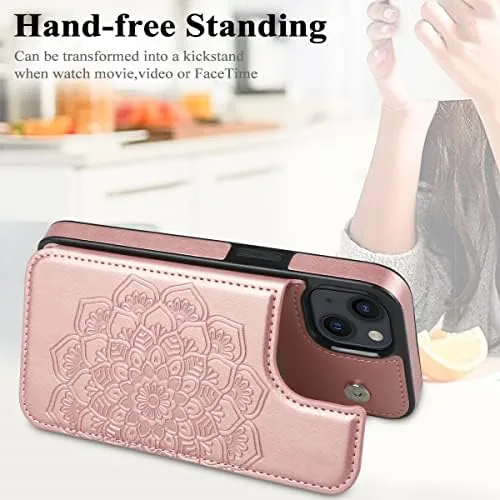 The MMHUO for iPhone 14 Case with Card Holder, Flower Magnetic in real use