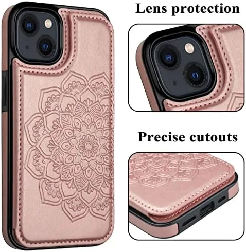 Another view of the MMHUO for iPhone 14 Case with Card Holder, Flower Magnetic