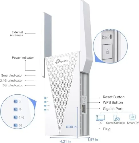 Another view of the TP-Link AX3000 WiFi 6 Range Extender | PCMag Editor's Choice