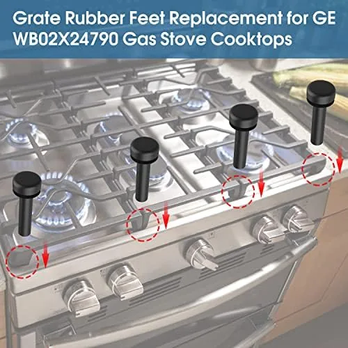 Grates with new bumpers sitting on a GE cooktop