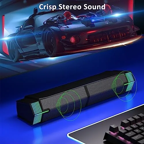 Detail shot of the Jeecoo M20 Bluetooth Computer Speakers for PC Desktop Monitor, Gaming features