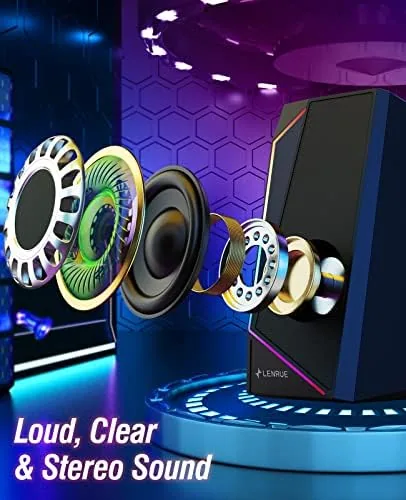 Close look at the LENRUE Computer Speakers, USB/USB-C Powered AUX Audio for PC Speakers build quality