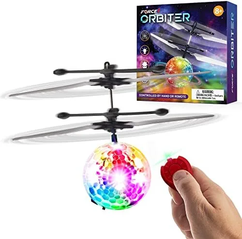 Force1 Orbiter flying orb hovering above an open palm