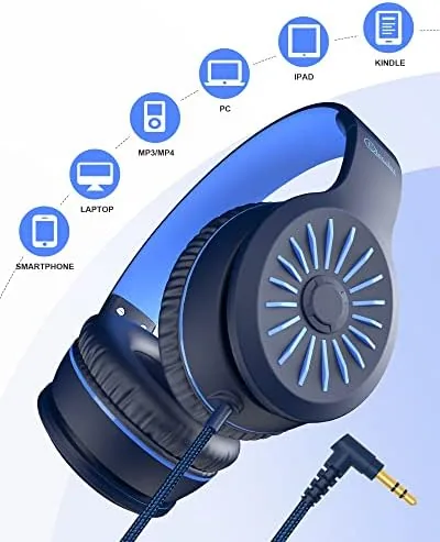 Another view of the ELECDER i45 Kids Headphones Wired, On-Ear Headphones for School, Grey&Blue