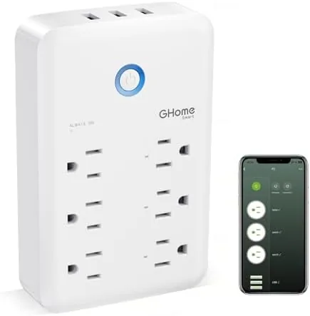 GHome smart plug outlet extender plugged into a wall outlet