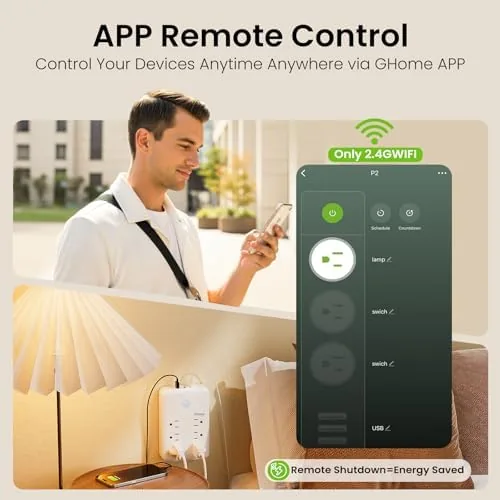 GHome app interface showing three outlets controlled separately
