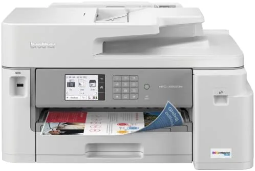 Brother MFC-J5855DW all in one printer on a home office desk