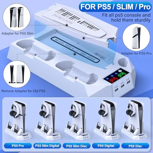 Close up of the controller charging dock with two DualSense controllers seated