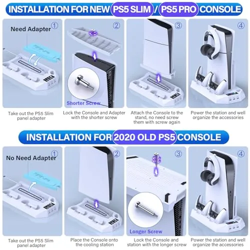 Two controllers charging on the dock with the PS5 running