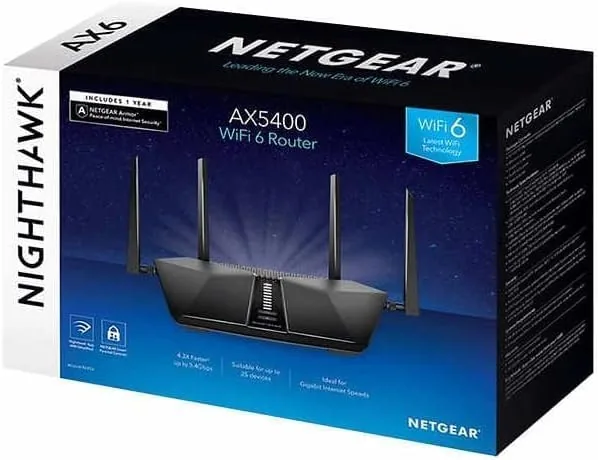 Laptop connected to the Nighthawk AX5400 showing a speed test result