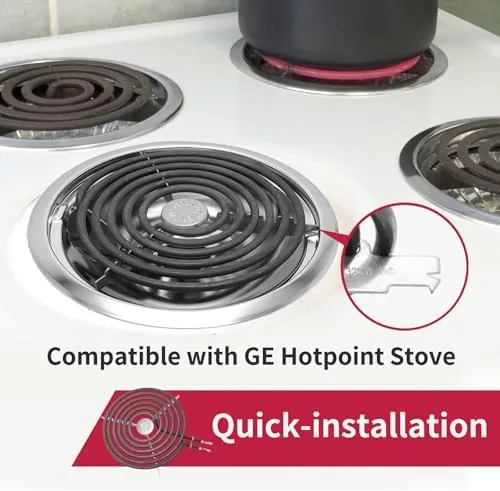 Close up of the burner element connector and the drip pan profile
