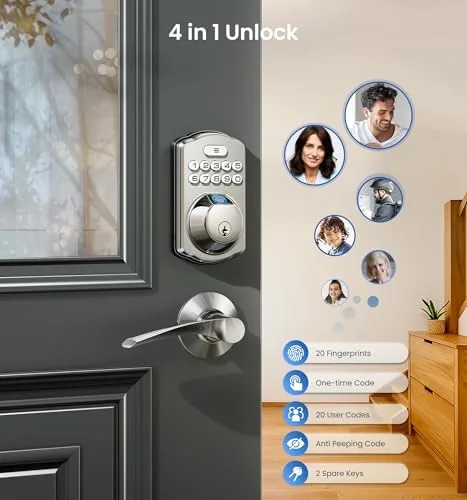 A finger touching the sensor on the door lock exterior