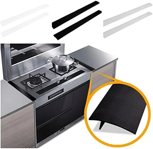 Close up of the silicone gap cover wedged into the seam between counter and stove