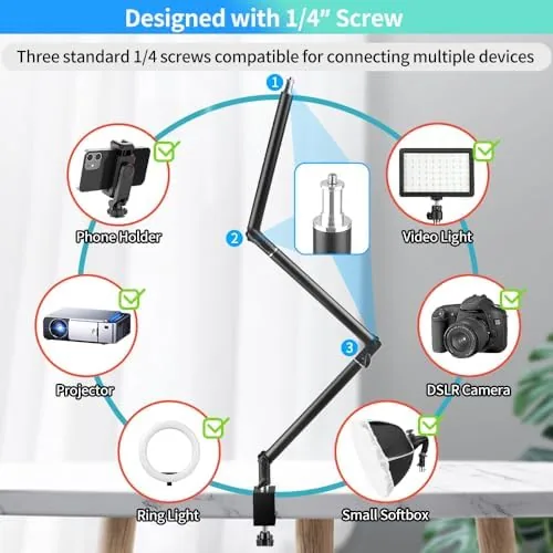 Another view of the Heavy Duty Overhead Camera Desk Mount Stand 14.5"-41" with 1/4"