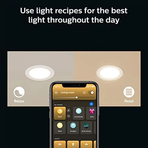 The Hue downlight next to a generic smart downlight and a standard trim