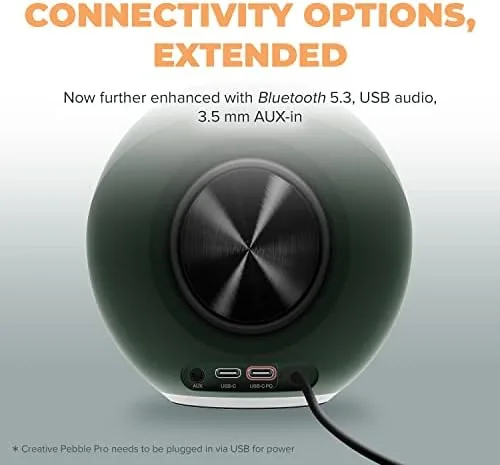 Another view of the Creative Pebble Pro (Dark Green) Minimalist 2.0 USB-C Computer Speakers