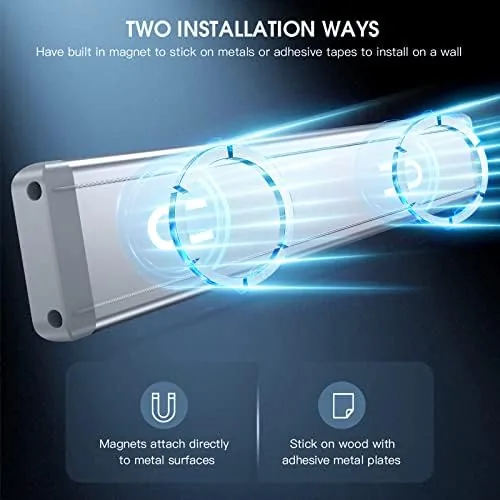 A recharged light bar held in hand being snapped back onto the cabinet mount