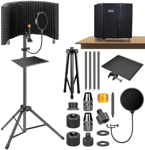 Dmsky Microphone Isolation Shield with Pop Filter & Tripod Stand, Foldable Mic Shield with Review: Tested and Rated