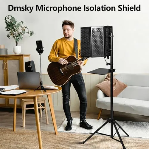 The Dmsky Microphone Isolation Shield with Pop Filter & Tripod Stand in real use
