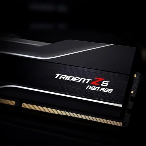A finished Ryzen build with the Trident memory glowing through the case window